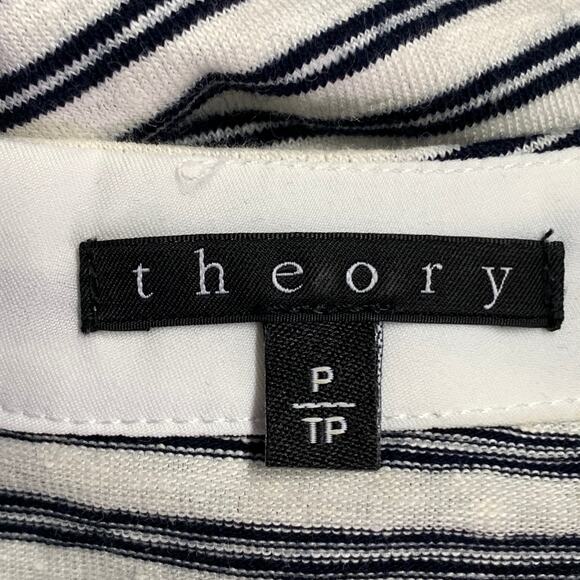 THEORY Size S Adiany B White Navy Linen Cotton Blend Stripe Midi T-Shirt Dress - Picture 8 of 11